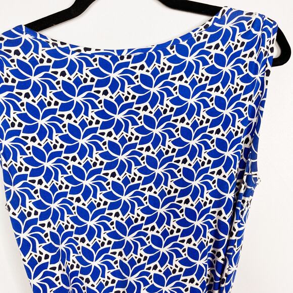 Diane Von Furstenberg Size 4 Blue Della Dress Blue Petals Print White Tie Waist - Picture 9 of 12